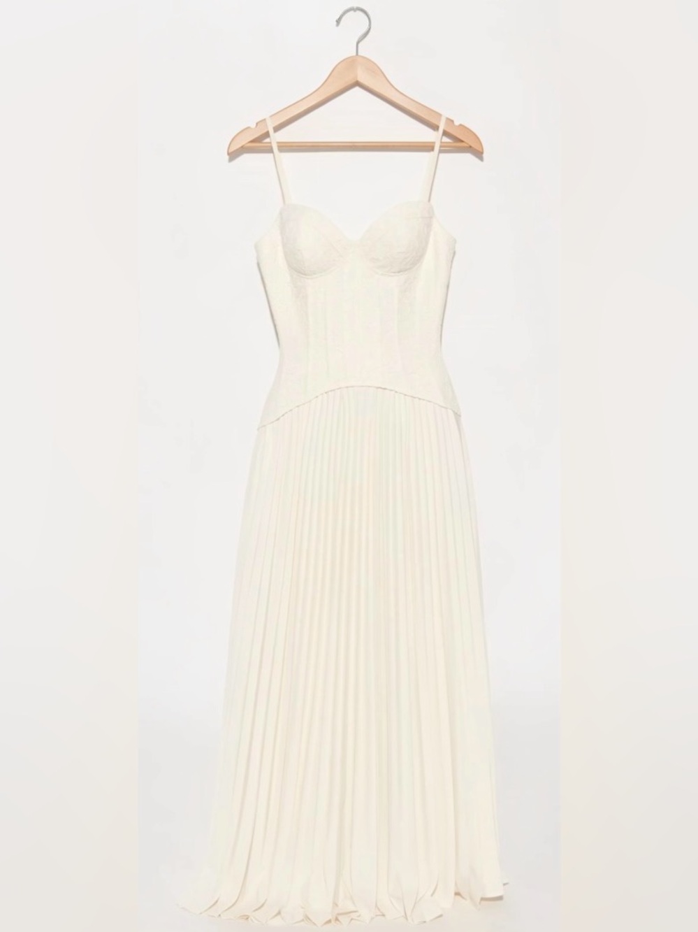 Women's Cream Pleated Maxi Dress with Corset Bodice